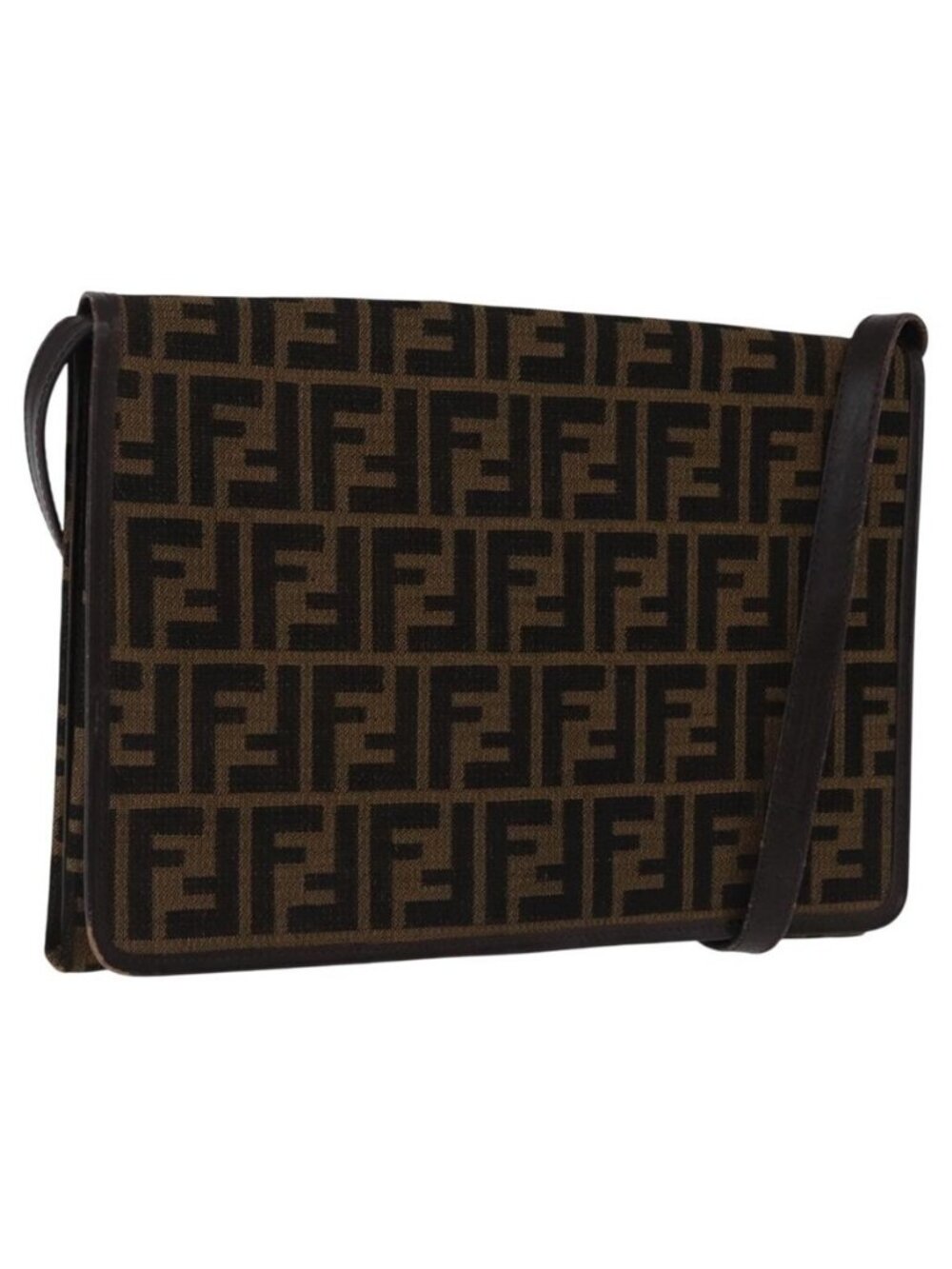Authentic FENDI Zucca Canvas Shoulder Bag Brown Gold